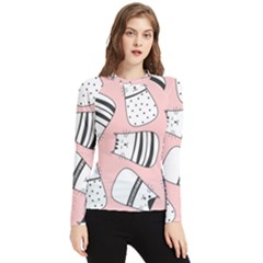 Cute Cats Cartoon Seamless-pattern Women s Long Sleeve Rash Guard by Apen