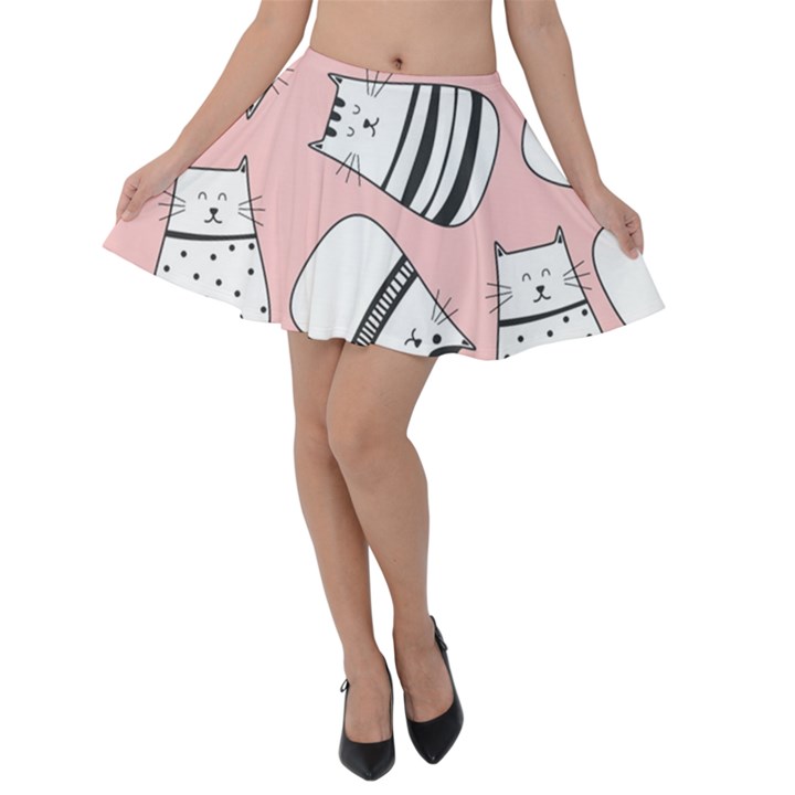 Cute Cats Cartoon Seamless-pattern Velvet Skater Skirt