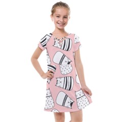 Cute Cats Cartoon Seamless-pattern Kids  Cross Web Dress by Apen