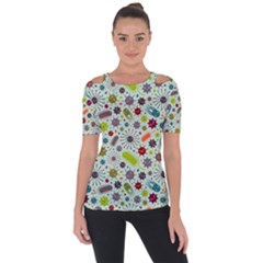 Seamless Pattern With Viruses Shoulder Cut Out Short Sleeve Top by Apen