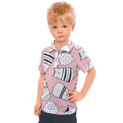 Cute Cats Cartoon Seamless-pattern Kids  Polo T-shirt by Apen