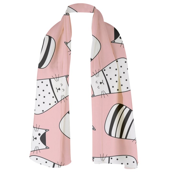 Cute Cats Cartoon Seamless-pattern Lightweight Scarf 