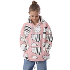 Cute Cats Cartoon Seamless-pattern Kids  Oversized Hoodie by Apen