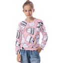 Cute Cats Cartoon Seamless-pattern Kids  Long Sleeve T-Shirt with Frill  View1