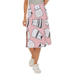 Cute Cats Cartoon Seamless-pattern Midi Panel Skirt by Apen