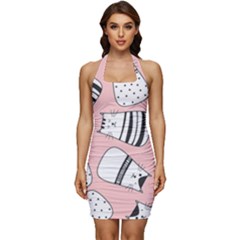 Cute Cats Cartoon Seamless-pattern Sleeveless Wide Square Neckline Ruched Bodycon Dress by Apen