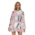 Cute Cats Cartoon Seamless-pattern Round Neck Long Sleeve Bohemian Style Chiffon Mini Dress View1