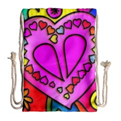 Stained Glass Love Heart Drawstring Bag (large) by Apen