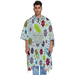 Seamless Pattern With Viruses Men s Hooded Rain Ponchos