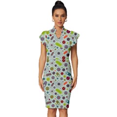 Seamless Pattern With Viruses Vintage Frill Sleeve V-neck Bodycon Dress by Apen