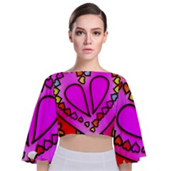 Stained Glass Love Heart Tie Back Butterfly Sleeve Chiffon Top by Apen