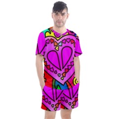 Stained Glass Love Heart Men s Mesh T-shirt And Shorts Set