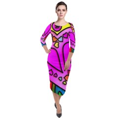 Stained Glass Love Heart Quarter Sleeve Midi Velour Bodycon Dress by Apen