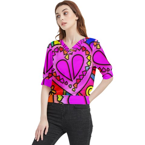 Stained Glass Love Heart Quarter Sleeve Blouse by Apen