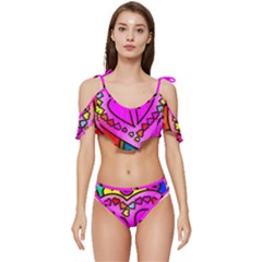 Stained Glass Love Heart Ruffle Edge Tie Up Bikini Set	 by Apen