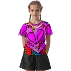 Stained Glass Love Heart Kids  Front Cut T-shirt by Apen