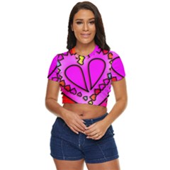 Stained Glass Love Heart Side Button Cropped T-shirt by Apen