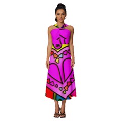 Stained Glass Love Heart Sleeveless Cross Front Cocktail Midi Chiffon Dress by Apen