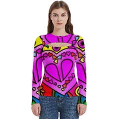 Stained Glass Love Heart Women s Cut Out Long Sleeve T-shirt by Apen