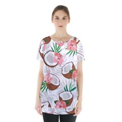 Seamless Pattern Coconut Piece Palm Leaves With Pink Hibiscus Skirt Hem Sports Top by Apen