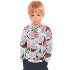 Seamless Pattern Coconut Piece Palm Leaves With Pink Hibiscus Kids  Overhead Hoodie