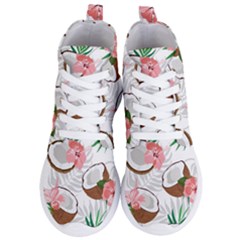 Seamless Pattern Coconut Piece Palm Leaves With Pink Hibiscus Women s Lightweight High Top Sneakers by Apen