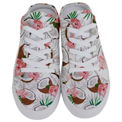 Seamless Pattern Coconut Piece Palm Leaves With Pink Hibiscus Half Slippers