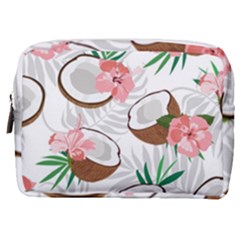 Seamless Pattern Coconut Piece Palm Leaves With Pink Hibiscus Make Up Pouch (medium) by Apen