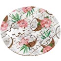 Seamless Pattern Coconut Piece Palm Leaves With Pink Hibiscus Wooden Puzzle Round View3