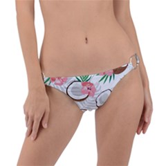 Seamless Pattern Coconut Piece Palm Leaves With Pink Hibiscus Ring Detail Bikini Bottoms by Apen