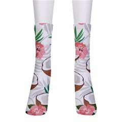 Seamless Pattern Coconut Piece Palm Leaves With Pink Hibiscus Crew Socks by Apen