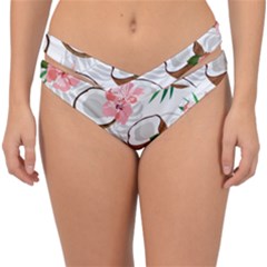 Seamless Pattern Coconut Piece Palm Leaves With Pink Hibiscus Double Strap Halter Bikini Bottoms by Apen