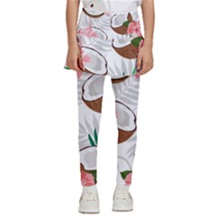 Seamless Pattern Coconut Piece Palm Leaves With Pink Hibiscus Kids  Skirted Pants by Apen