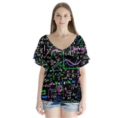 Math Linear Mathematics Education Circle Background V-neck Flutter Sleeve Top by Apen