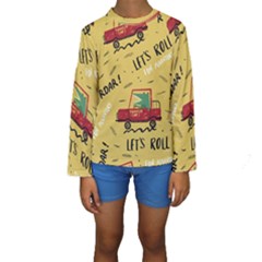 Childish Seamless Pattern With Dino Driver Kids  Long Sleeve Swimwear by Apen