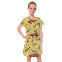 Childish Seamless Pattern With Dino Driver Kids  Drop Waist Dress by Apen