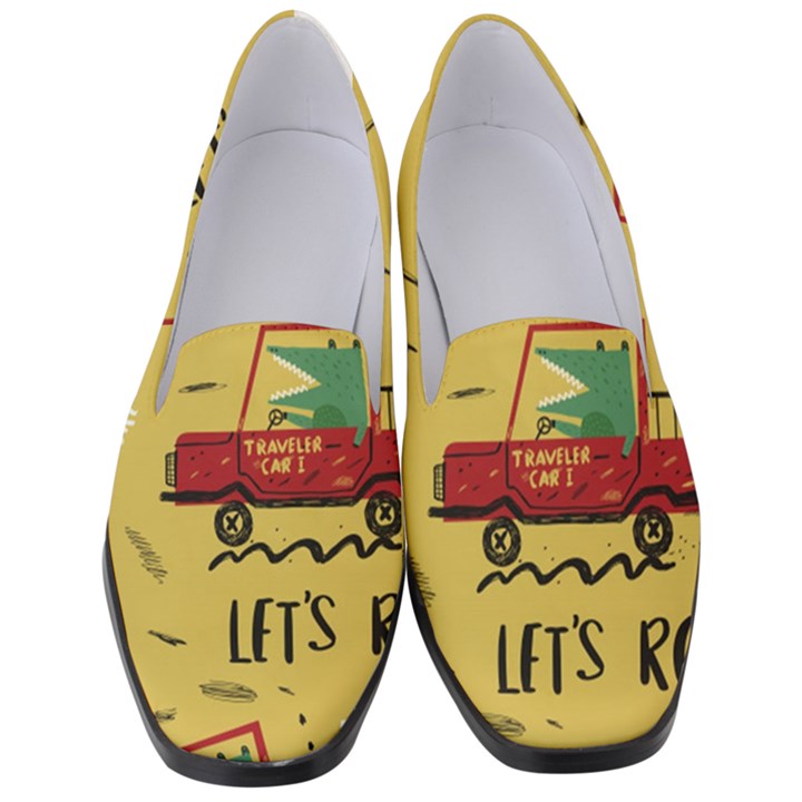 Childish Seamless Pattern With Dino Driver Women s Classic Loafer Heels