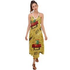 Childish Seamless Pattern With Dino Driver Halter Tie Back Dress  by Apen