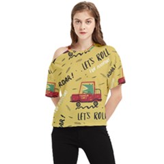 Childish Seamless Pattern With Dino Driver One Shoulder Cut Out T-shirt by Apen