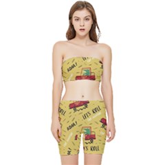 Childish Seamless Pattern With Dino Driver Stretch Shorts And Tube Top Set by Apen