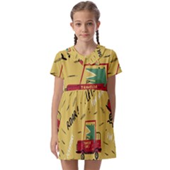 Childish Seamless Pattern With Dino Driver Kids  Asymmetric Collar Dress by Apen