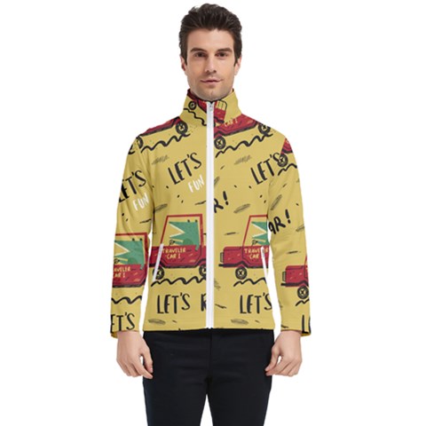 Childish Seamless Pattern With Dino Driver Men s Bomber Jacket by Apen