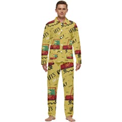 Childish Seamless Pattern With Dino Driver Men s Long Sleeve Velvet Pocket Pajamas Set by Apen