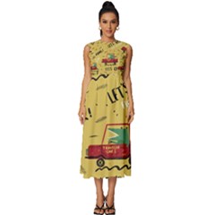 Childish Seamless Pattern With Dino Driver Sleeveless Round Neck Midi Dress by Apen