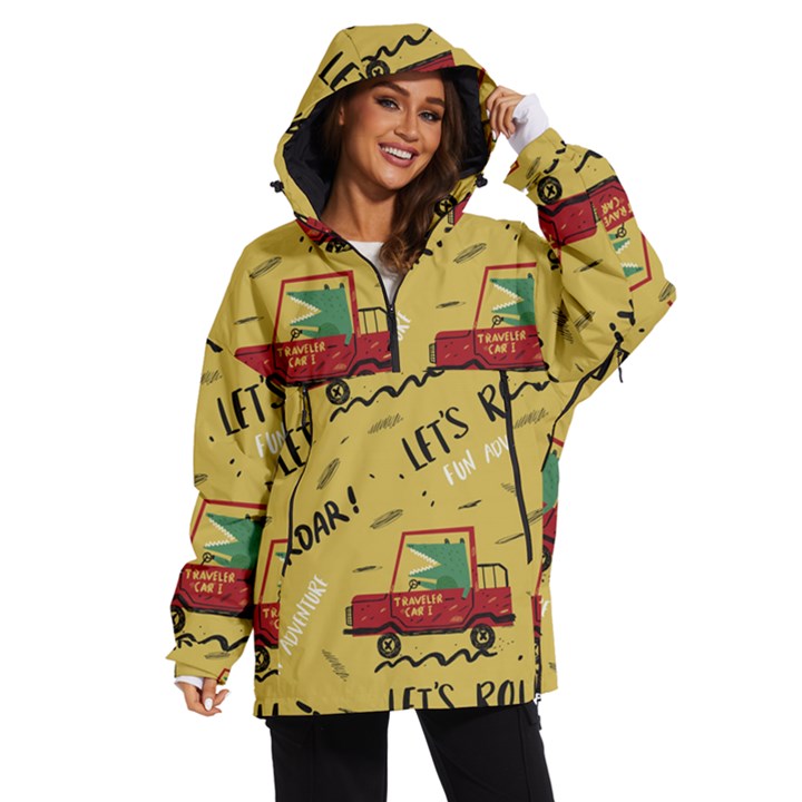 Childish Seamless Pattern With Dino Driver Women s Ski and Snowboard Waterproof Breathable Jacket