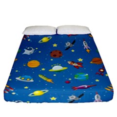 Space Rocket Solar System Pattern Fitted Sheet (queen Size) by Apen