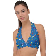 Space Rocket Solar System Pattern Halter Plunge Bikini Top by Apen