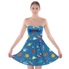 Space Rocket Solar System Pattern Strapless Bra Top Dress by Apen