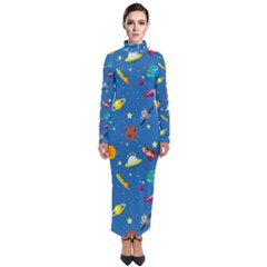 Space Rocket Solar System Pattern Turtleneck Maxi Dress by Apen