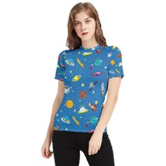 Space Rocket Solar System Pattern Women s Short Sleeve Rash Guard by Apen